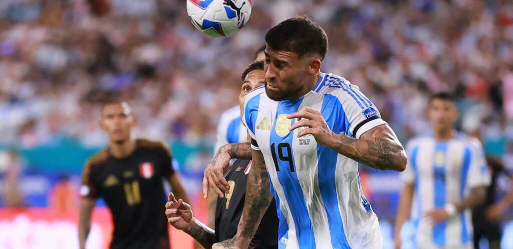 Nicolas Otamendi heading the ball