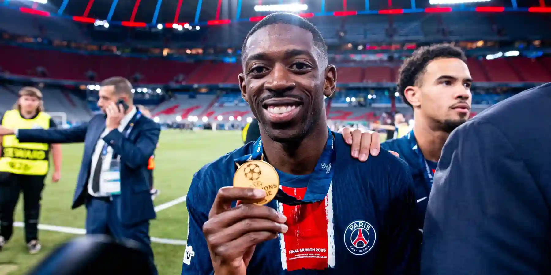 Ousmane Dembele with his Champions League winners medal