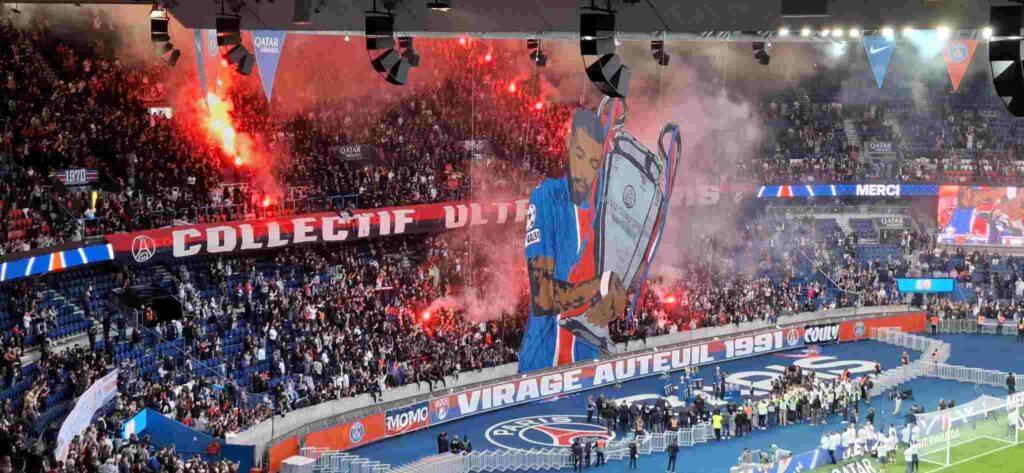 PSG fans with a special tifo for Presnel Kimpembe