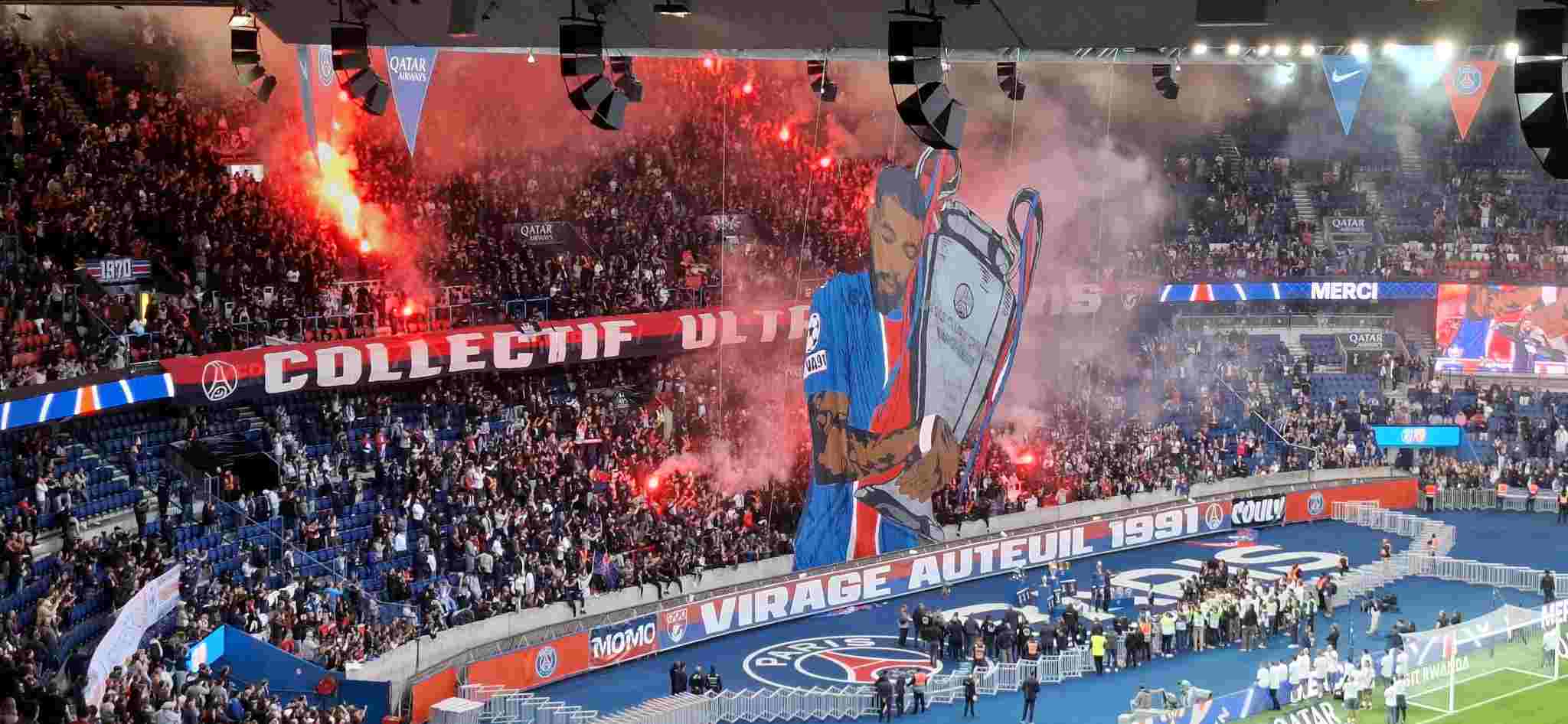 PSG fans with a special tifo for Presnel Kimpembe