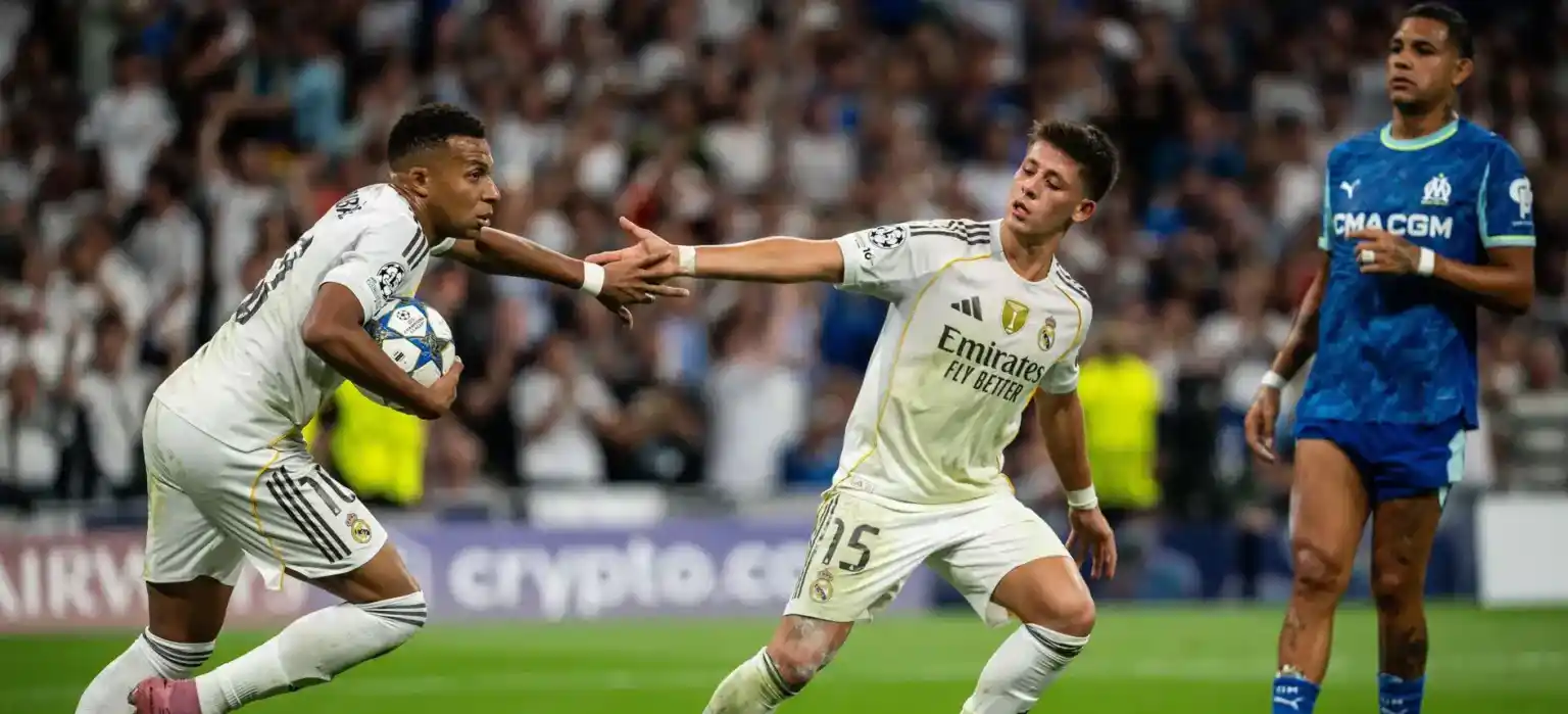Kylian Mbappe has just scored a penalty for Real Madrid against Marseille