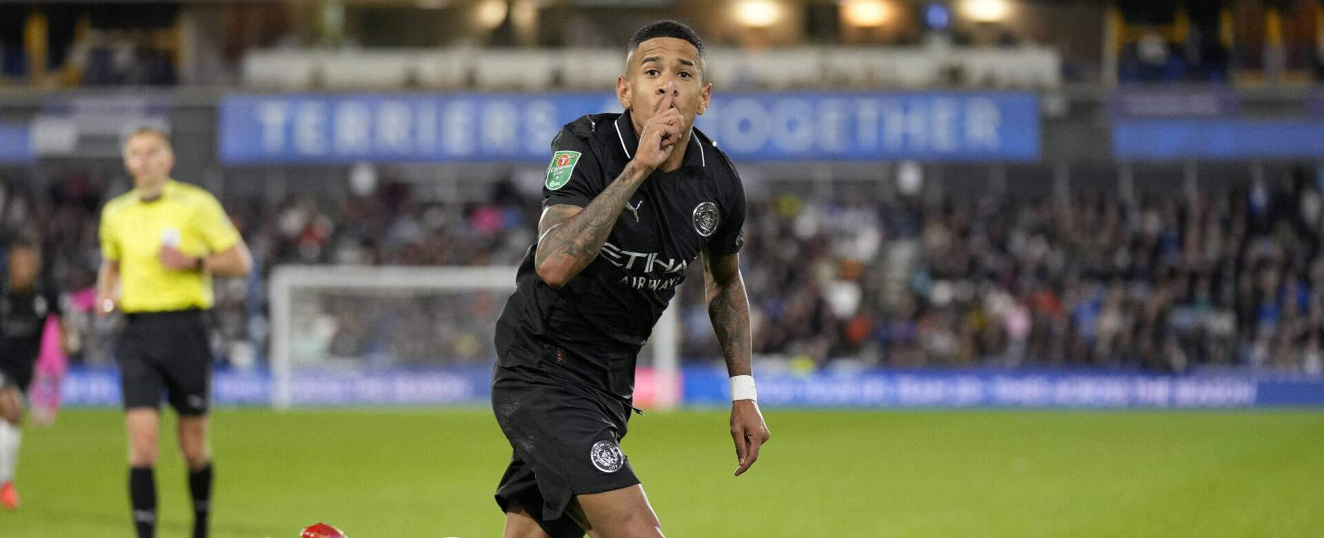 Savinho celebrates after scoring for Manchester City