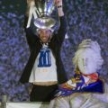 Sergio Ramos lifting the Champions League trophy at Cibeles
