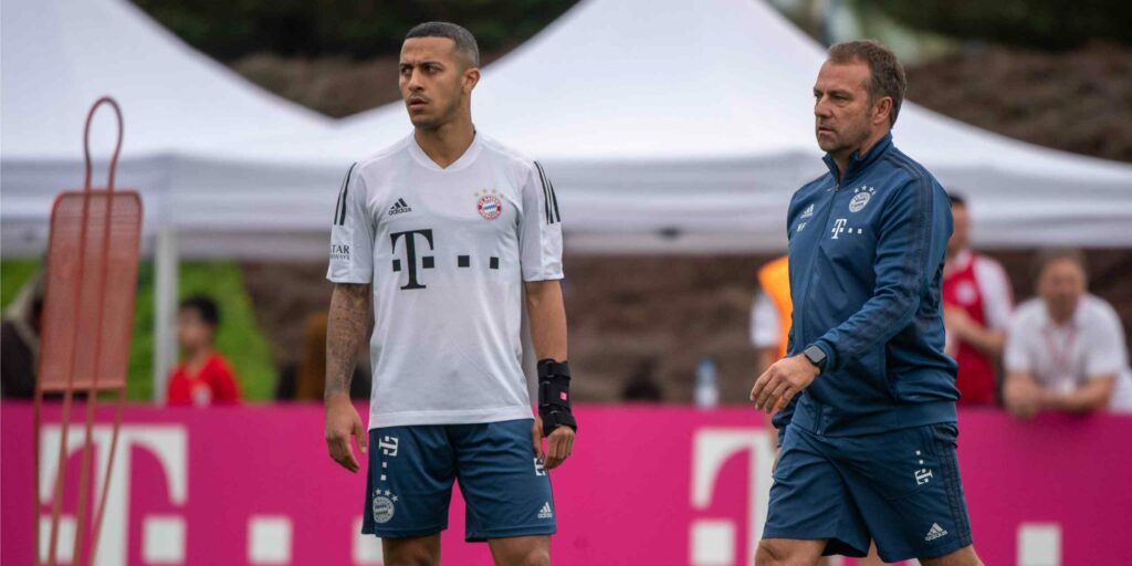 Thiago Alcantara and Hansi Flick during their time as player and coach at Bayern Munich
