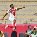 Ansu Fati jumping in the air after scoring for Monaco