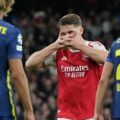 Viktor Gyokeres with his typical goal celebration after finding the back of the net against Atletico Madrid