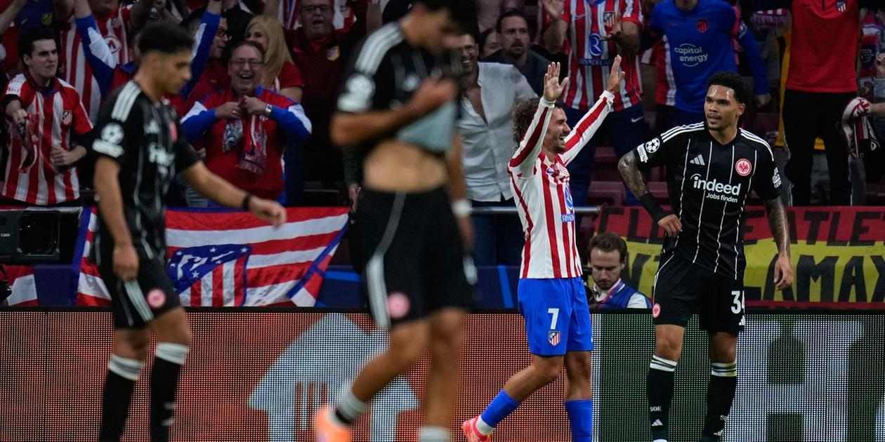Antoine Griezmann celebrates his 200th goal for Atletico Madrid