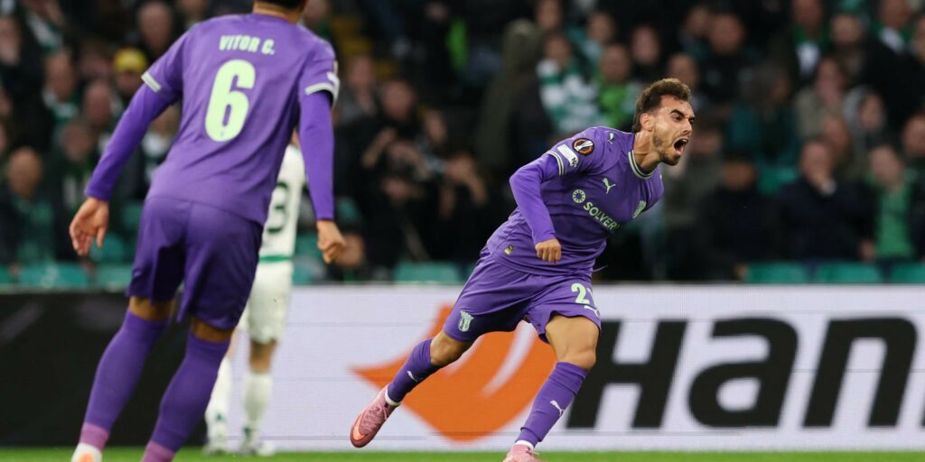 Ricardo Horta celebrates after scoring against Celtic