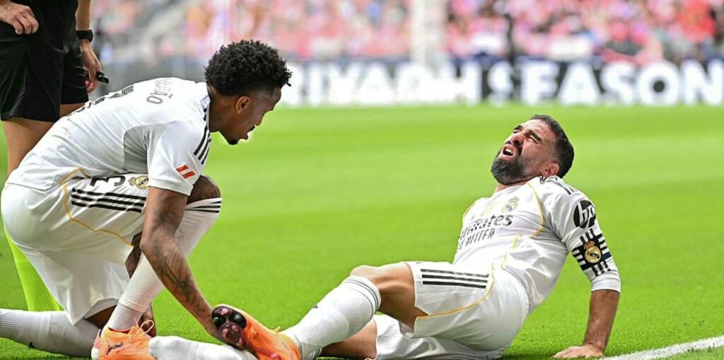 Real Madrid captain Dani Carvajal laying injured on the field