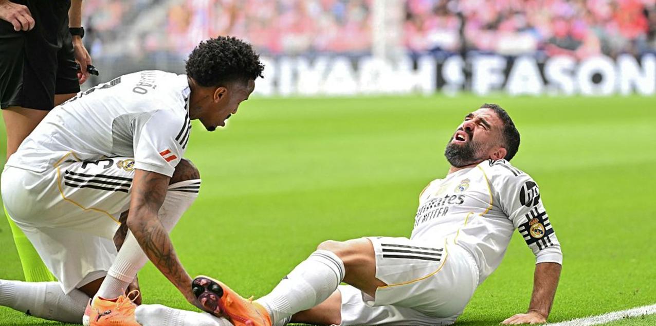 Real Madrid captain Dani Carvajal laying injured on the field