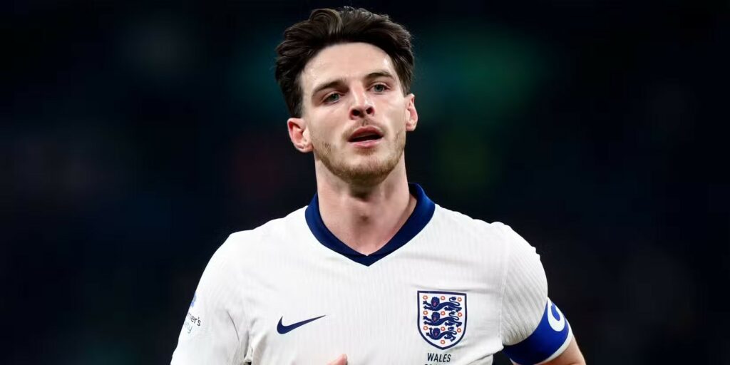 Declan Rice with England's captain armbrand