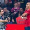 Ethan Mbappe celebrates after scoring against PSG