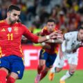 Spain forward Ferran Torres executing a penalty kick
