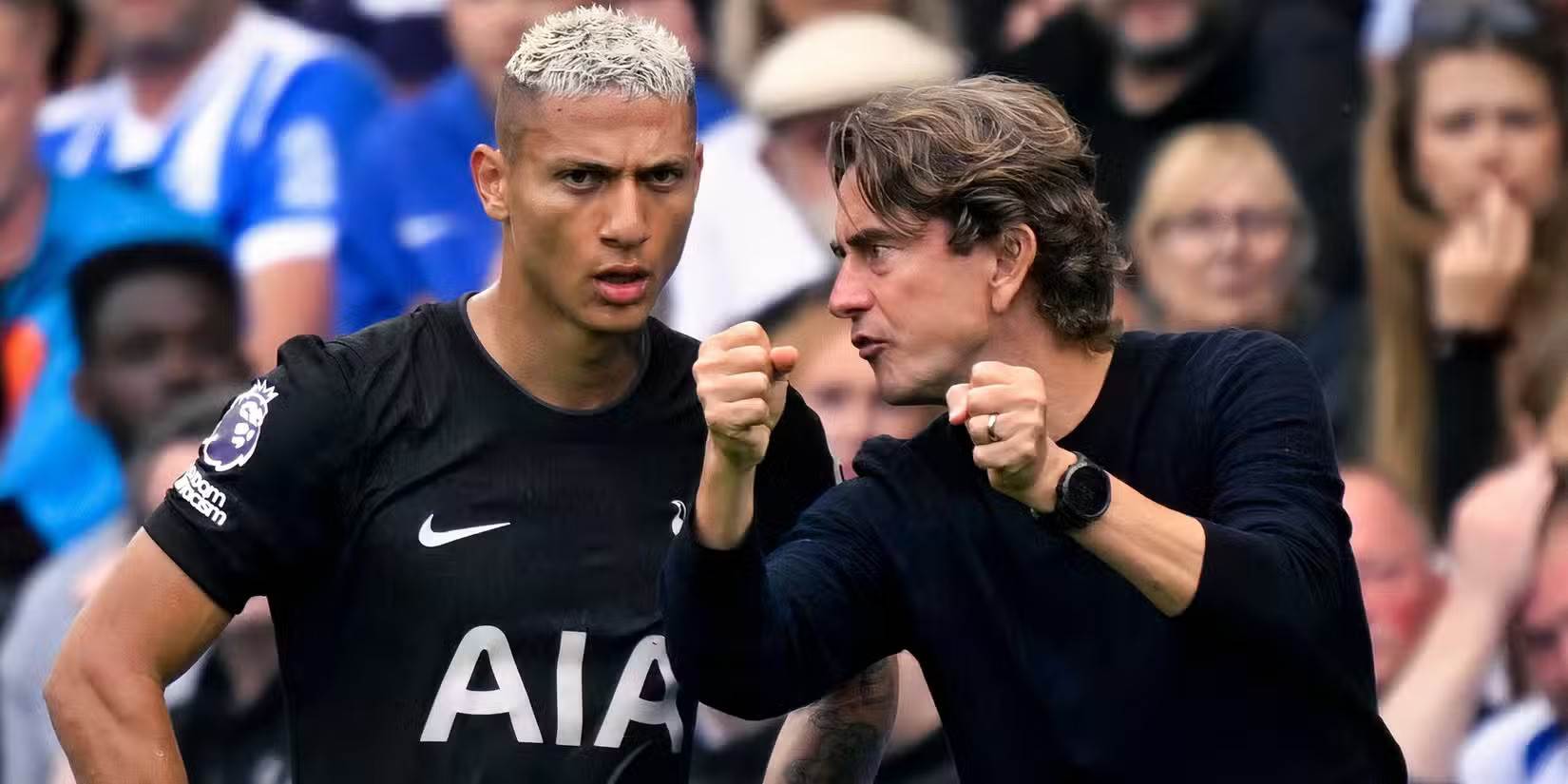 Tottenham manager Thomas Frank giving instructions to Richarlison