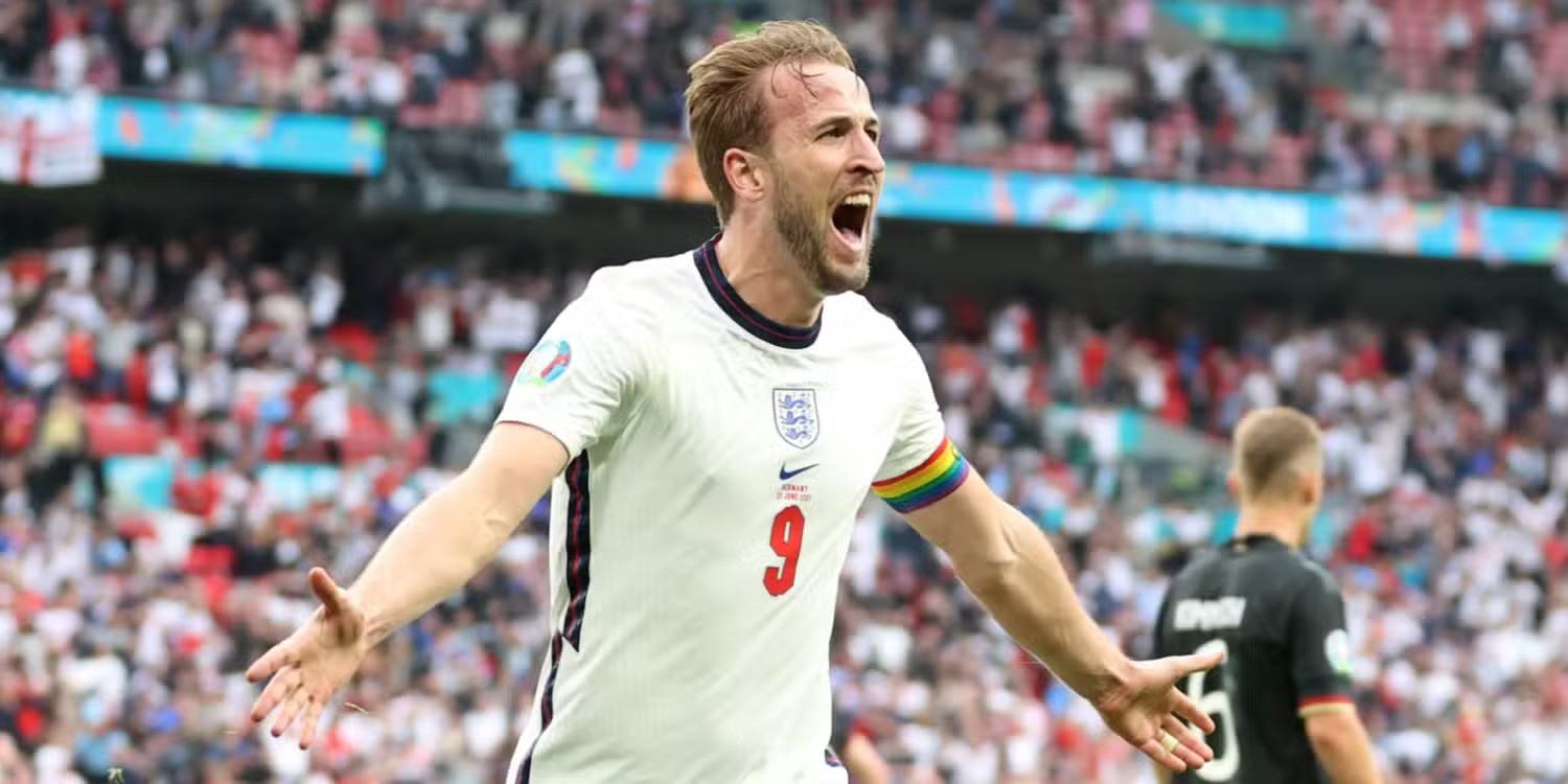 Harry Kane celebrates after scoring for England