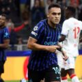 Lautaro Martinez celebrates after scoring against Slavia