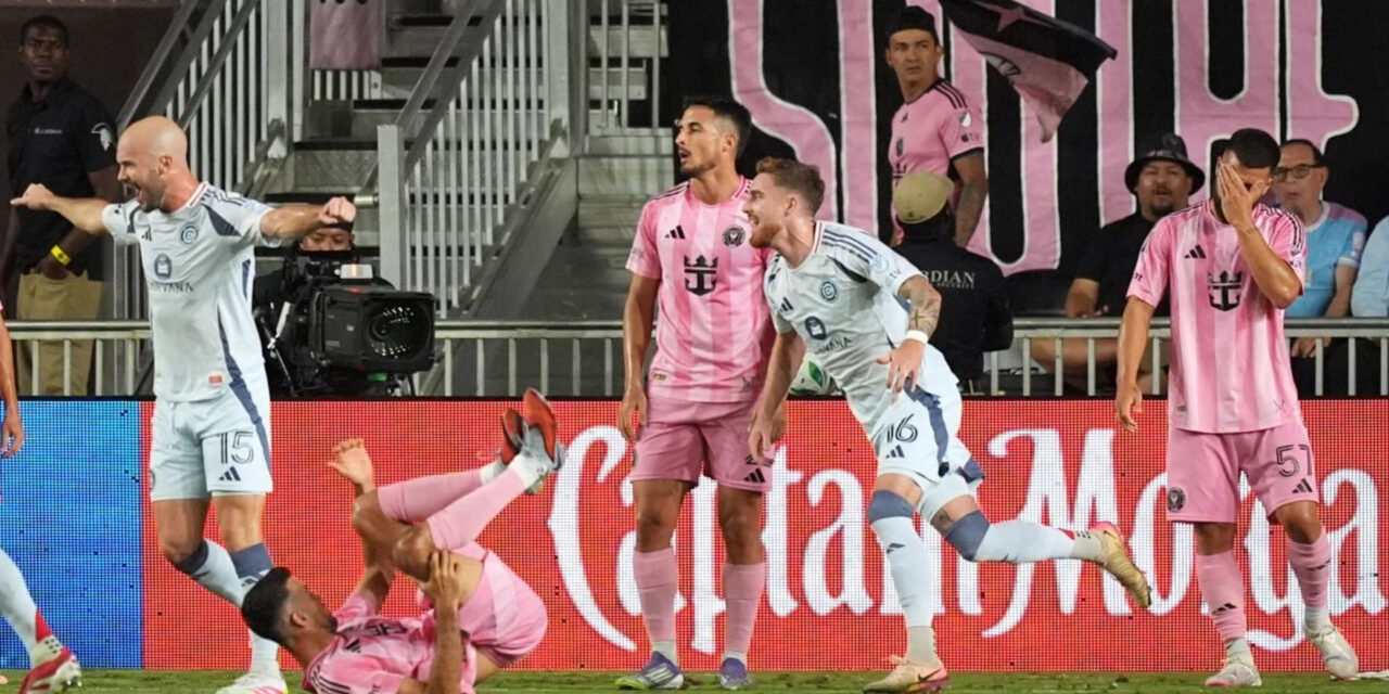 Chicago Fire players celebrate after scoring against Inter Miami