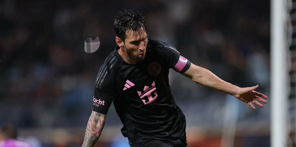 Leo Messi celebrates after scoring for Inter Miami