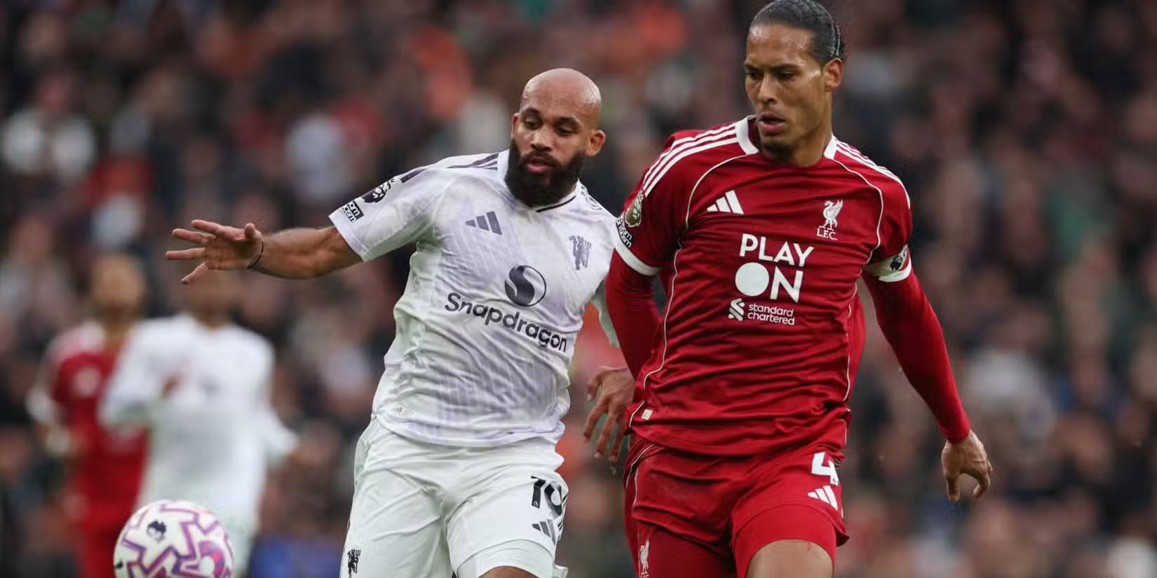 Bryan Mbeumo and Virgil van Dijk in a ground duel
