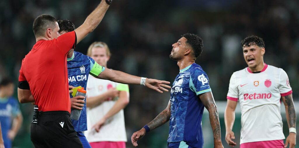 Marseille player shown red card