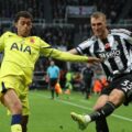 Newcastle player crosses the ball during the Carabao Cup clash with Tottenham