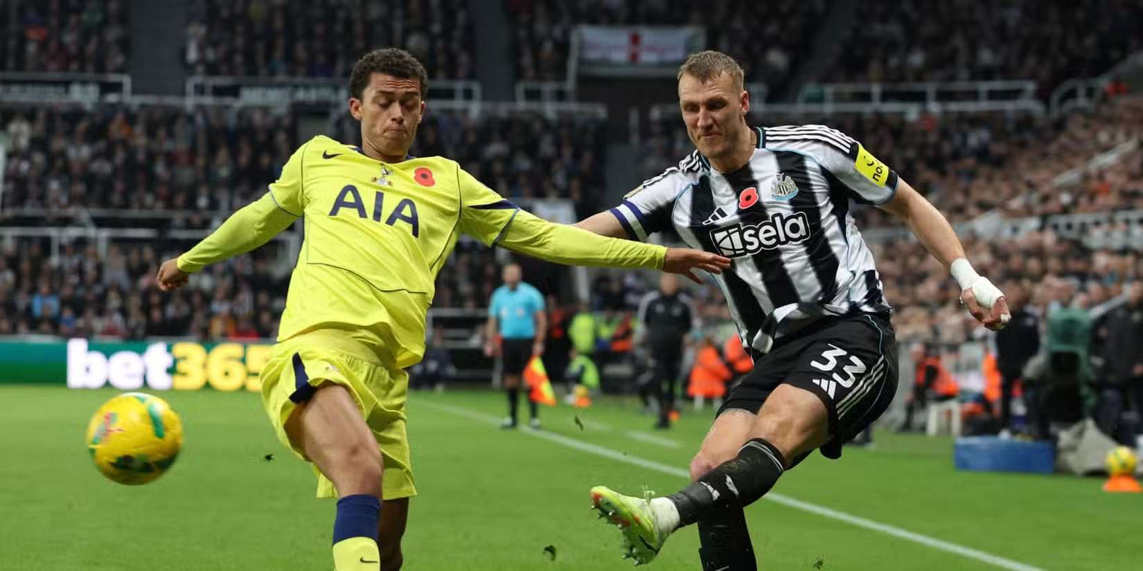 Newcastle player crosses the ball during the Carabao Cup clash with Tottenham
