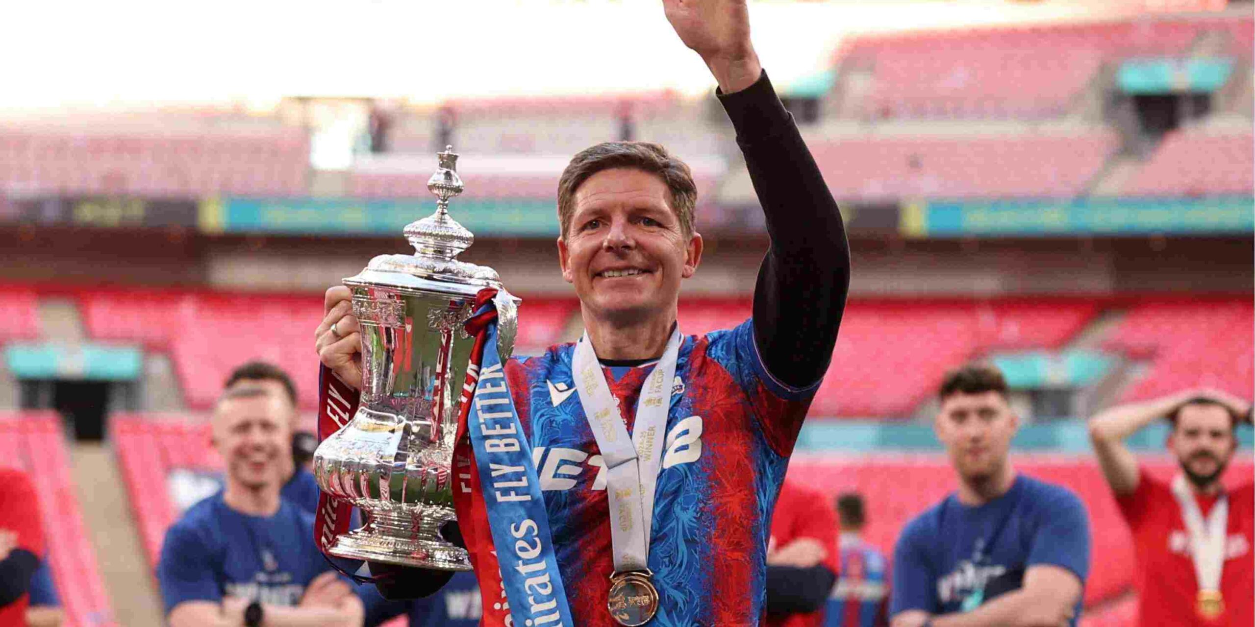 Oliver Glasner with the FA Cup trophy