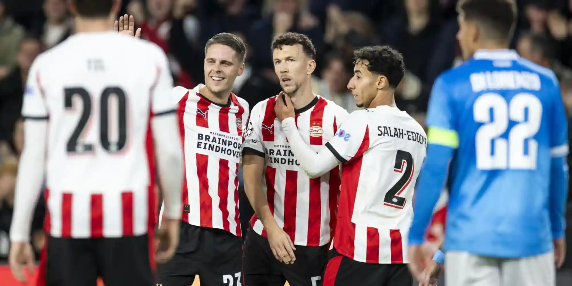 PSV players celebrate after scoring against Napoli