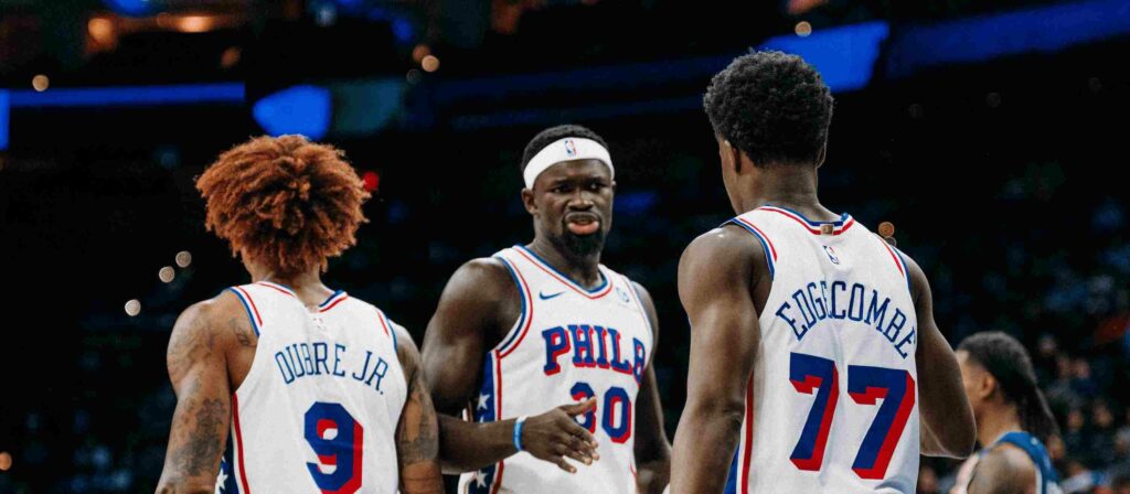 Philadelphia 76ers players during the game with the Boston Celtics
