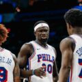 Philadelphia 76ers players during the game with the Boston Celtics