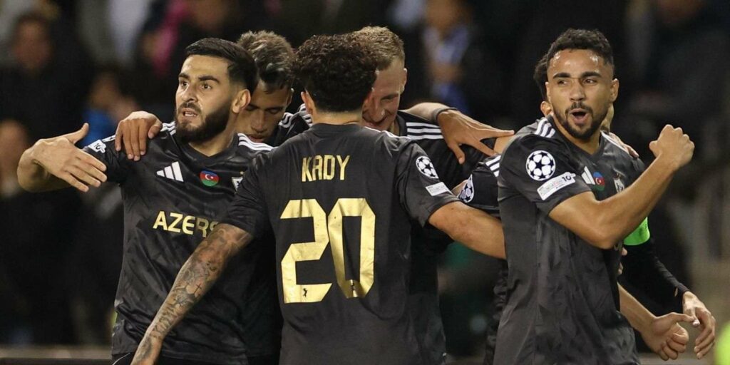 Qarabag players celebrate after scoring in the Champions League