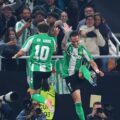 Ez Abde and Antony celebrate Betis' goal against Lyon