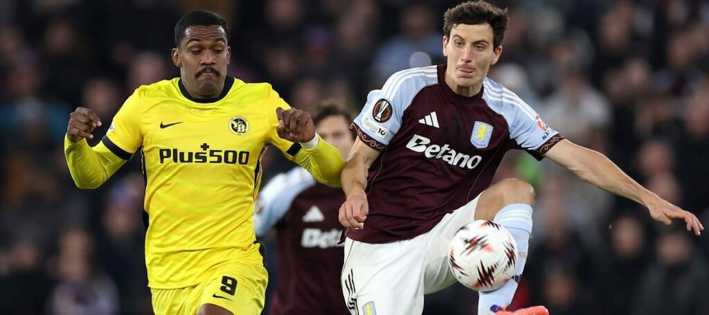 Pau Torres passes the ball in front of Young Boys player