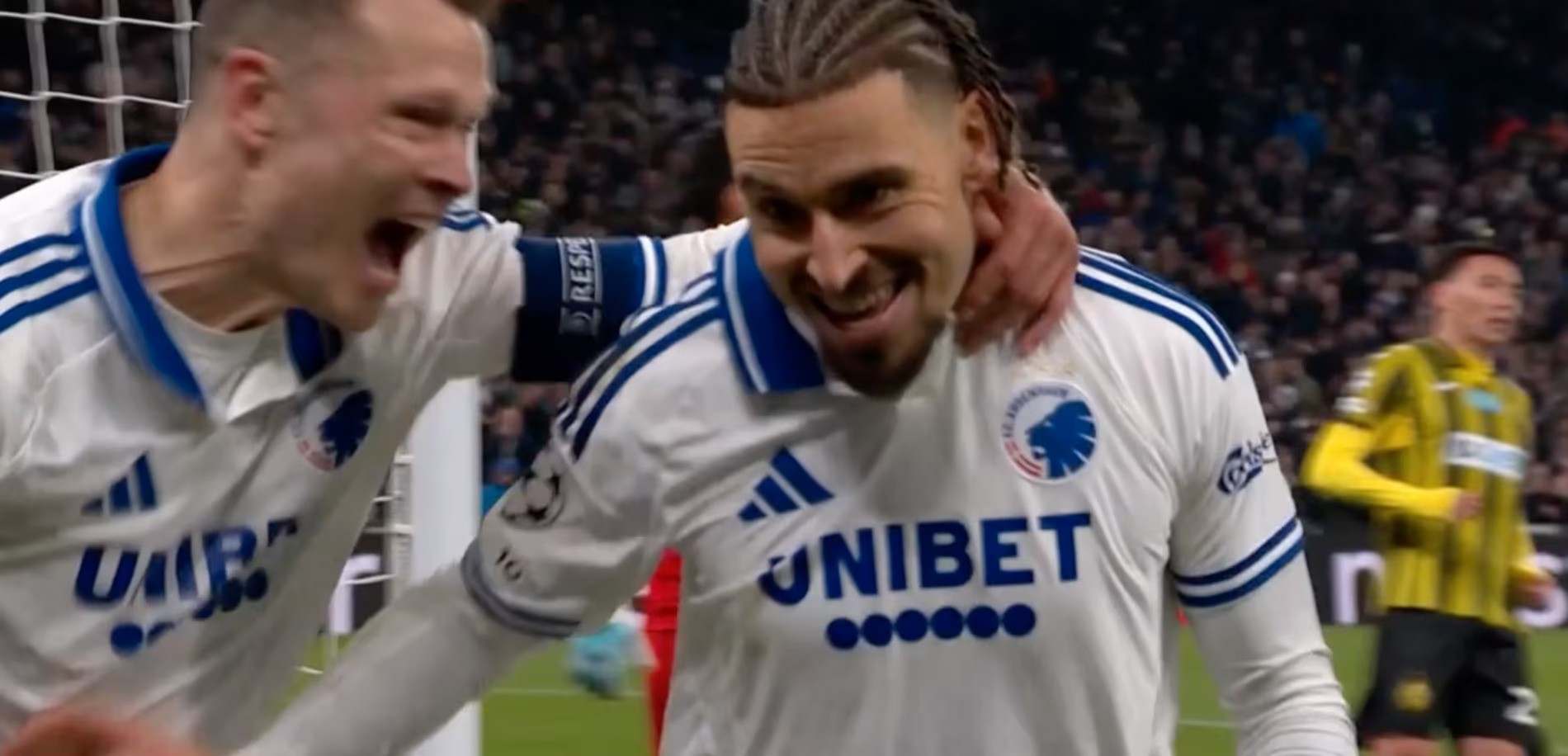 Copenhagen players celebrate after scoring against Kairat