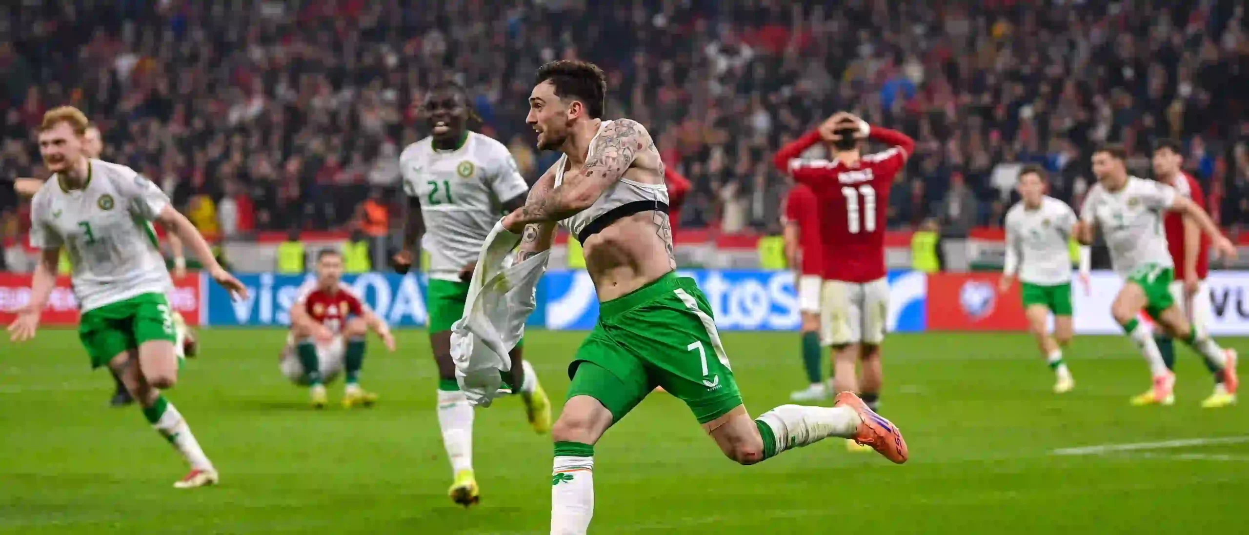 Troy Parrott has just scored Hungary's third goal, sending the country to a World Cup qualifying playoff