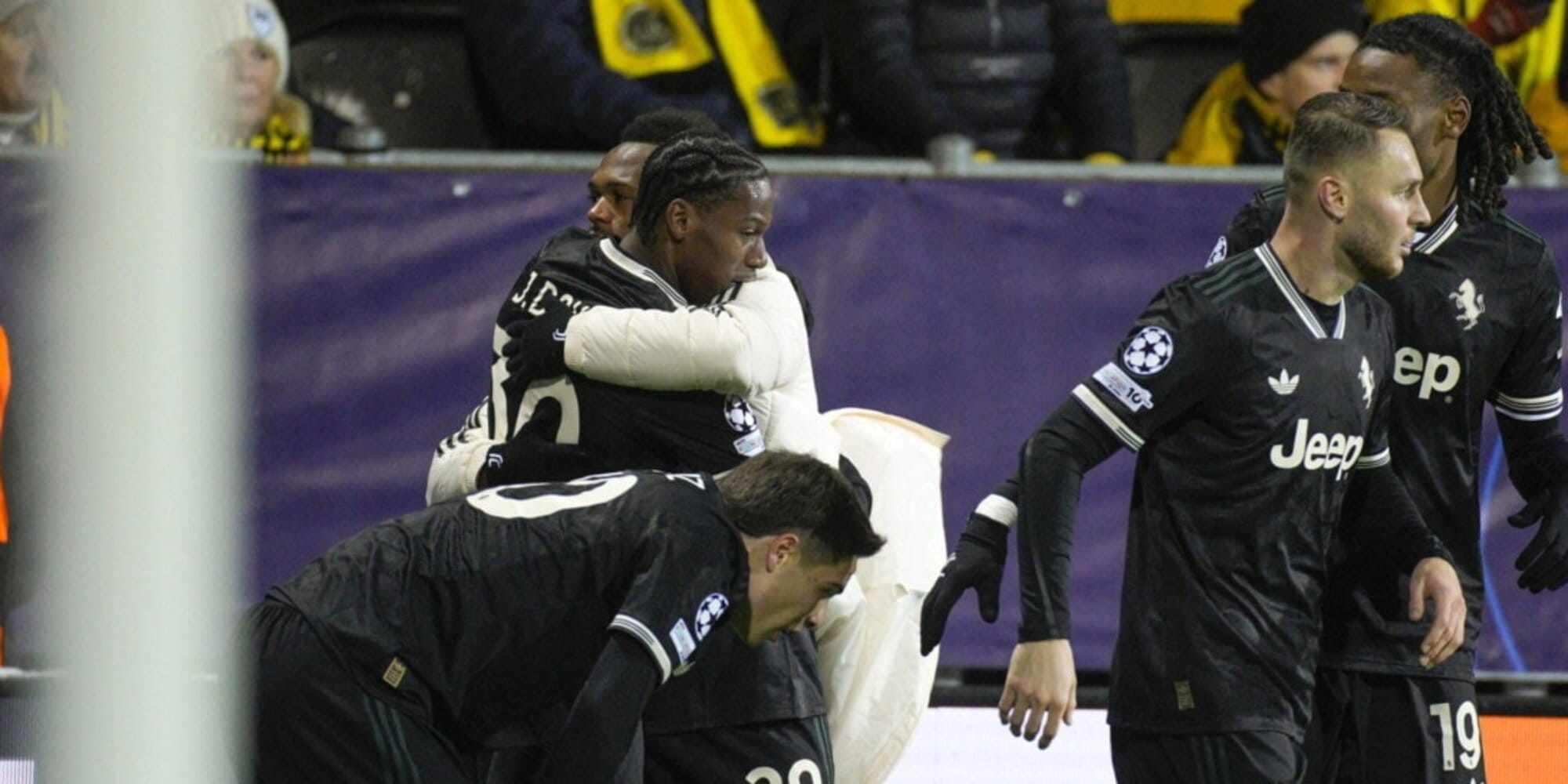 Juventus players celebrate a late goal against Bodo/Glimt