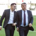 Xavi Hernandez and Joan Laporta