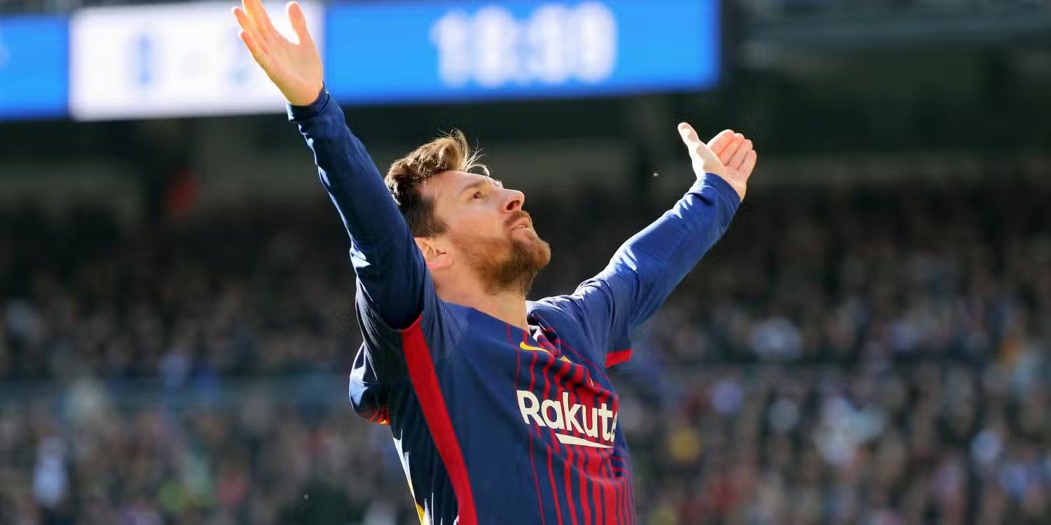 Leo Messi celebrating a goal during his time at Barcelona