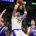 Luka Doncic shoots at Utah Jazz' basket