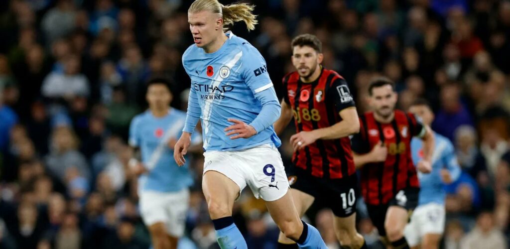 Erling Haaland in the match against Bournemouth