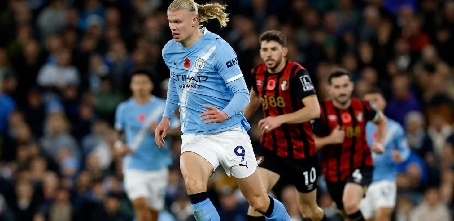 Erling Haaland in the match against Bournemouth