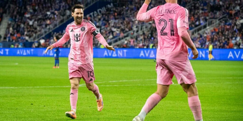 Lionel Messi celebrates one of Inter Miami goals against Cincinnati