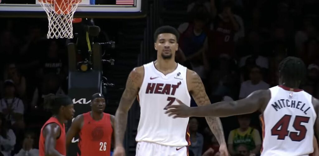 Miami Heat players Davion Mitchell and Kel'el Ware