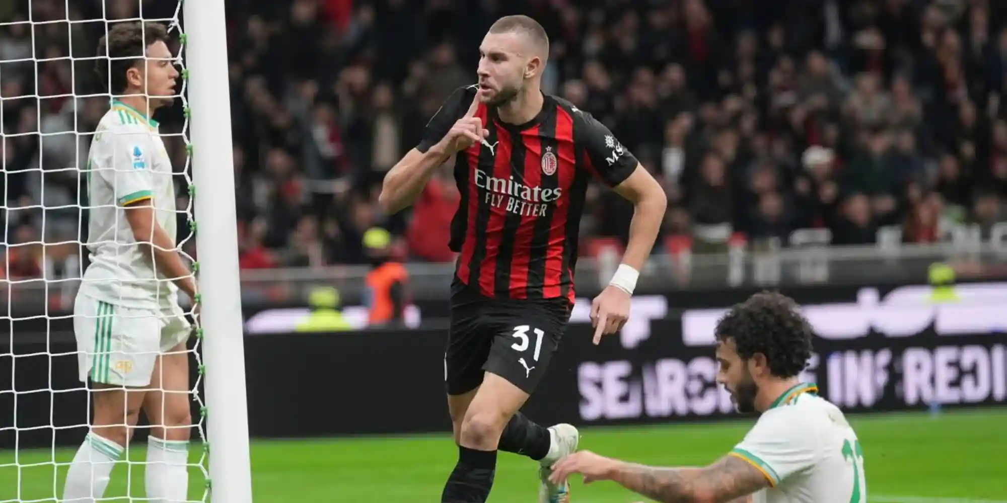 Strahinja Pavlovic celebrates after just scoring against Roma