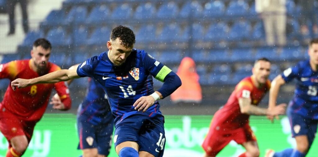 Ivan Perisic scoring a penalty in his 150th game for Croatia