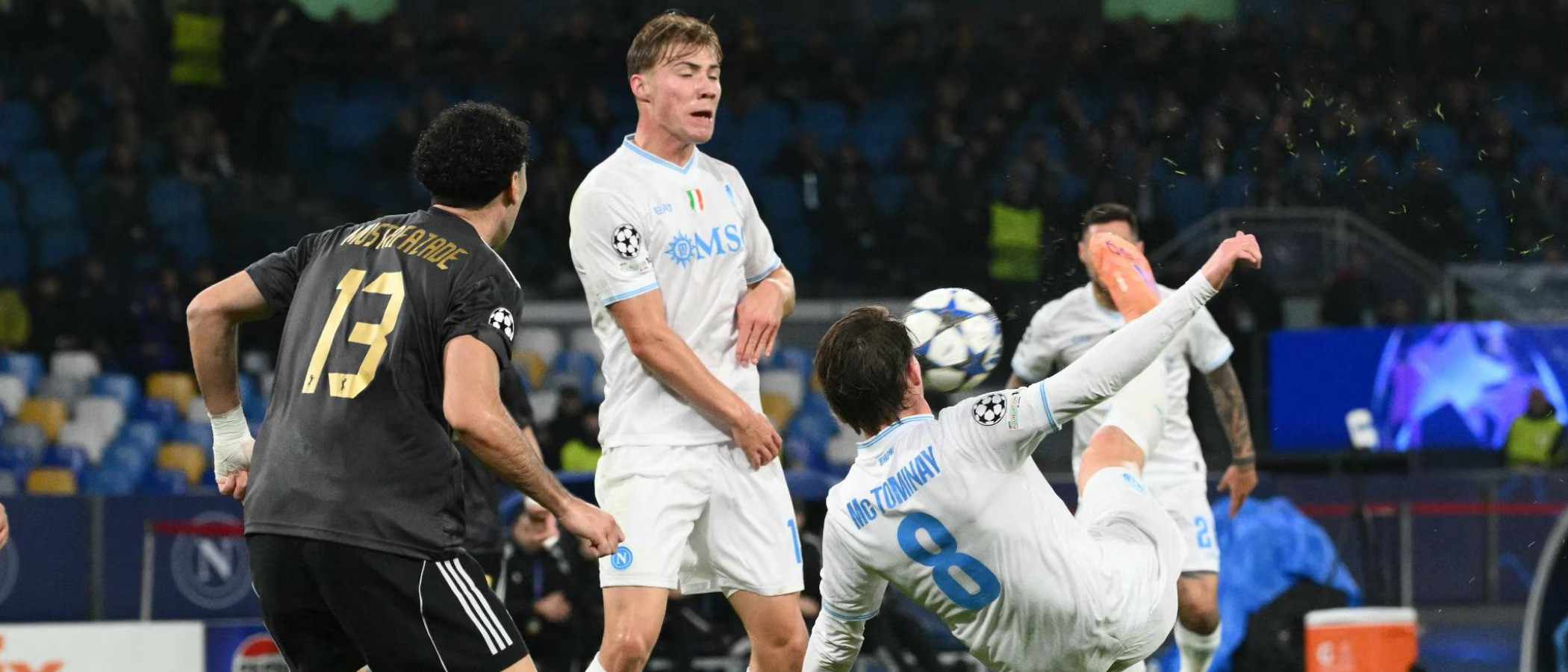 Scott McTominay attempts acrobatic kick in Napoli's match against Qarabag