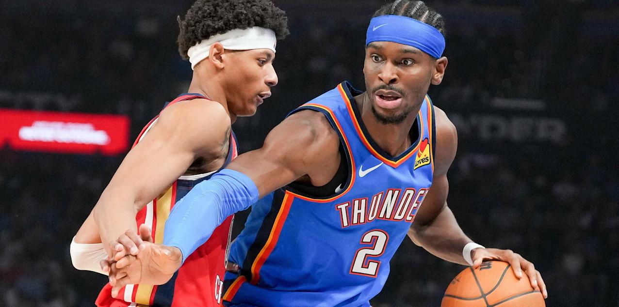 Shai Gilgeous-Alexander guarded by rookie Jeremiah Fears