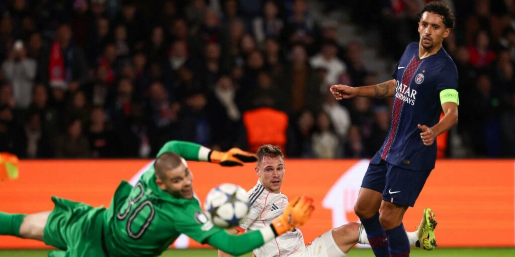 PSG Marquinhos watches how the ball goes past the goalkeeper