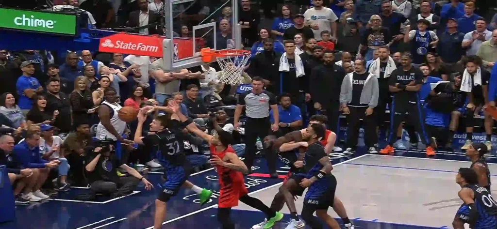Tense moment during overtime in Dallas' win over Portland