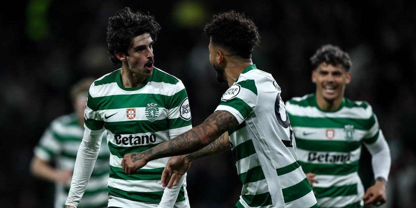 Sporting players celebrate after scoring against Club Brugge